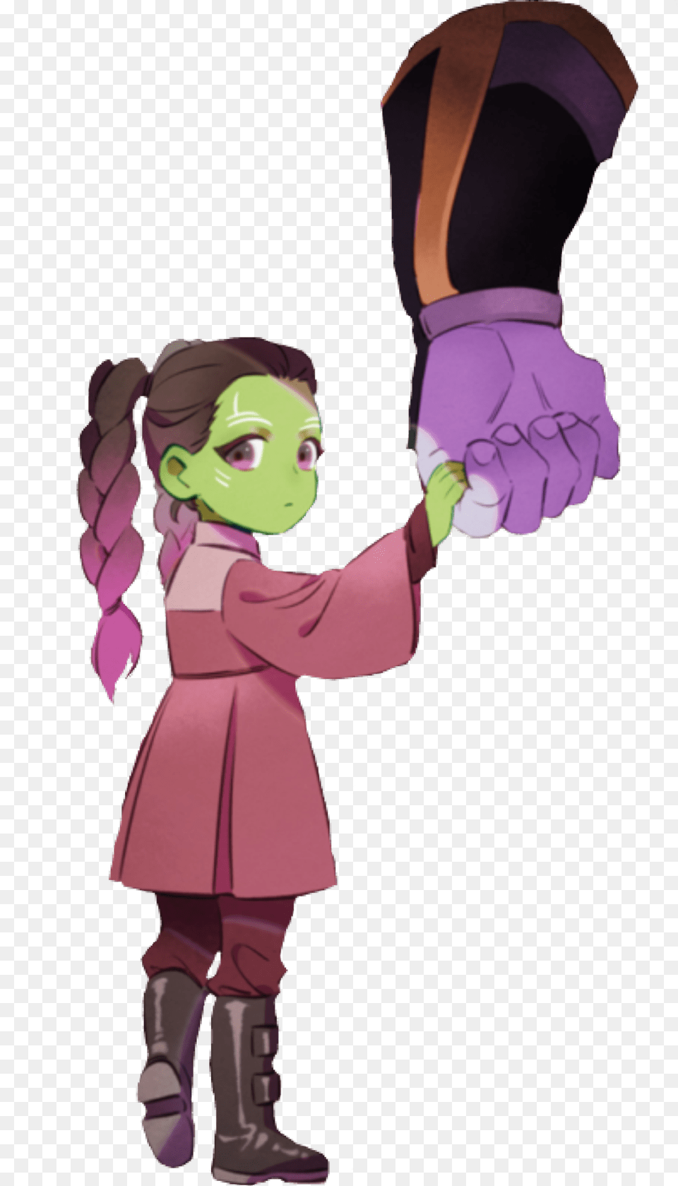 Thanos And Little Gamora Gamora Thanos Fan Art, Purple, Glove, Clothing, Person Free Png Download