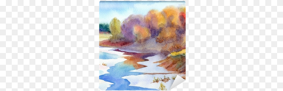 Thaw The River In Valley Near Forest Wall Mural Pixers Akwarela Krajobraz, Art, Painting, Outdoors, Water Free Transparent Png