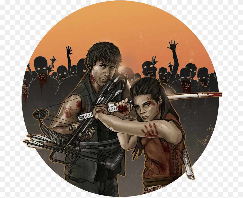The 100 The Walking Dead Crossover Blake Siblingsedit Octavia Blake And Daryl Dixon, Adult, Person, Woman, Female Free Png Download