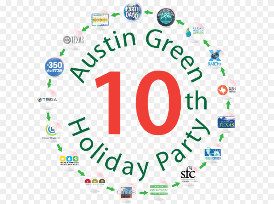 The 10th Annual Austin Green Holiday Party Treia Texas Circle, Text, Number, Symbol Png Image