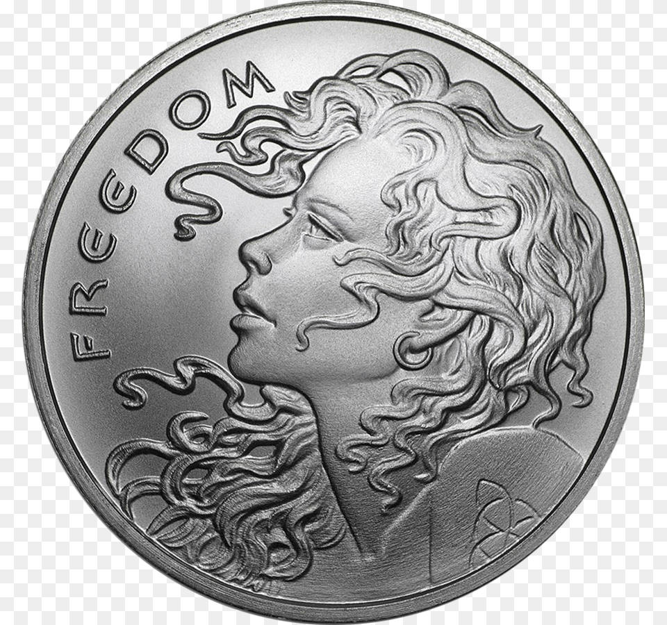 The 2018 Usa Freedom Girl 1oz Silver Shield Round Is Piece Espagne, Coin, Money, Face, Head Png Image