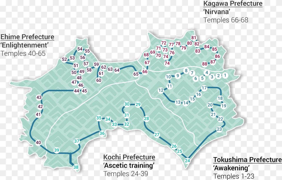 The 88 Temples Of Shikoku Pilgrimage Map, Chart, Plot, Atlas, Diagram Free Png Download