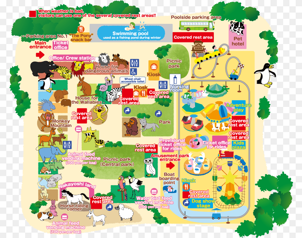 The Amusement Park Along With The Zoo Is For Children Map Japan Zoo, Person, Animal, Livestock, Mammal Free Png