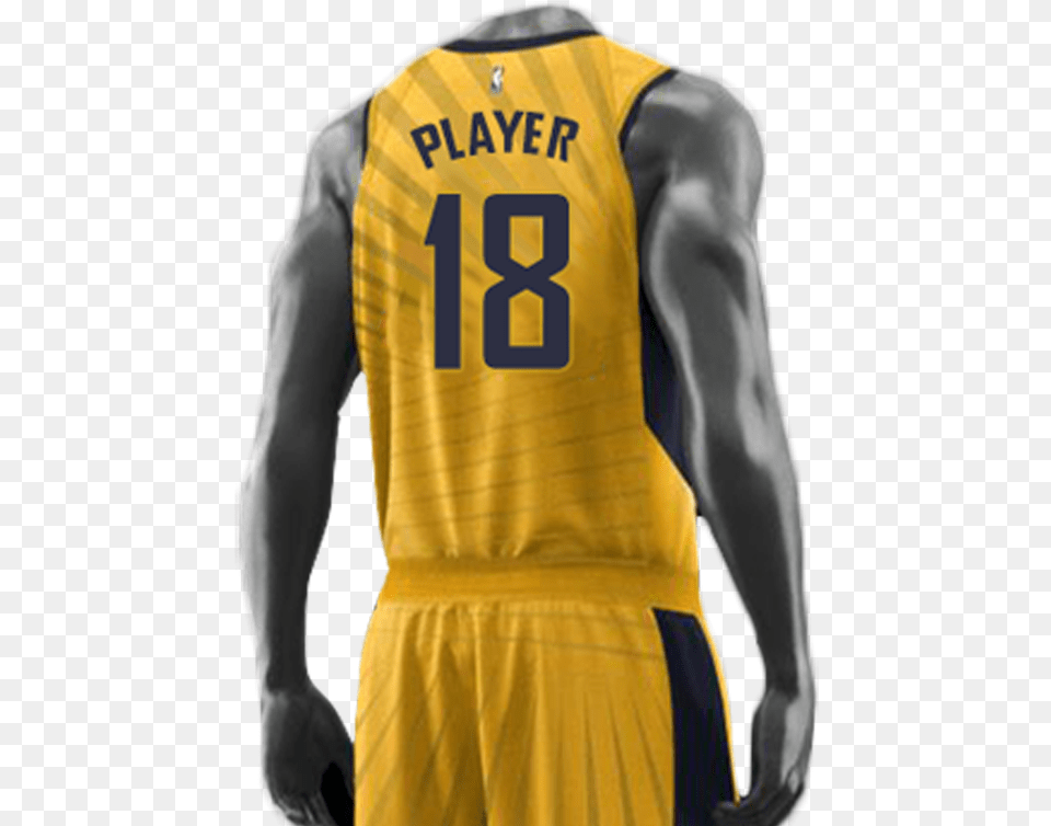The Back Of The Statement Uniform Features The Foundation Indiana Pacers Jersey 2018 Yellow, Clothing, Shirt, People, Person Free Png