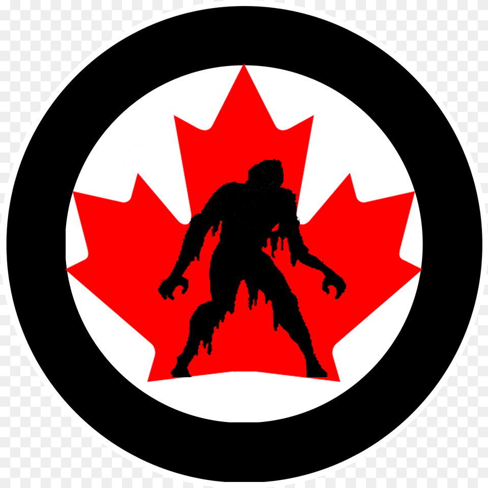 The Badge Shows The Zombie Silhouette From The Arms Canadian Flag Poster, Leaf, Plant, Sticker, Adult Free Transparent Png