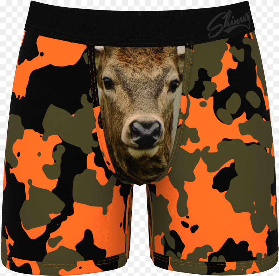 The Bambi Bunchers Orange Camo Deer Ball Hammock Boxers Bambi Bunchers, Shorts, Clothing, Mammal, Livestock Free Png Download