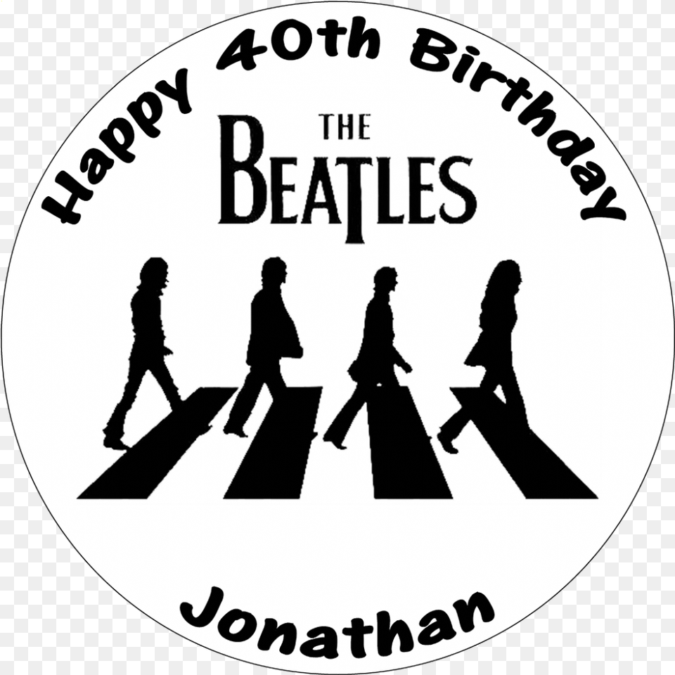 The Beatles Black U0026 White Abbey Road Round Birthday Cake Topper Beatles Cake Topper, Tarmac, Adult, Male, Man Free Png