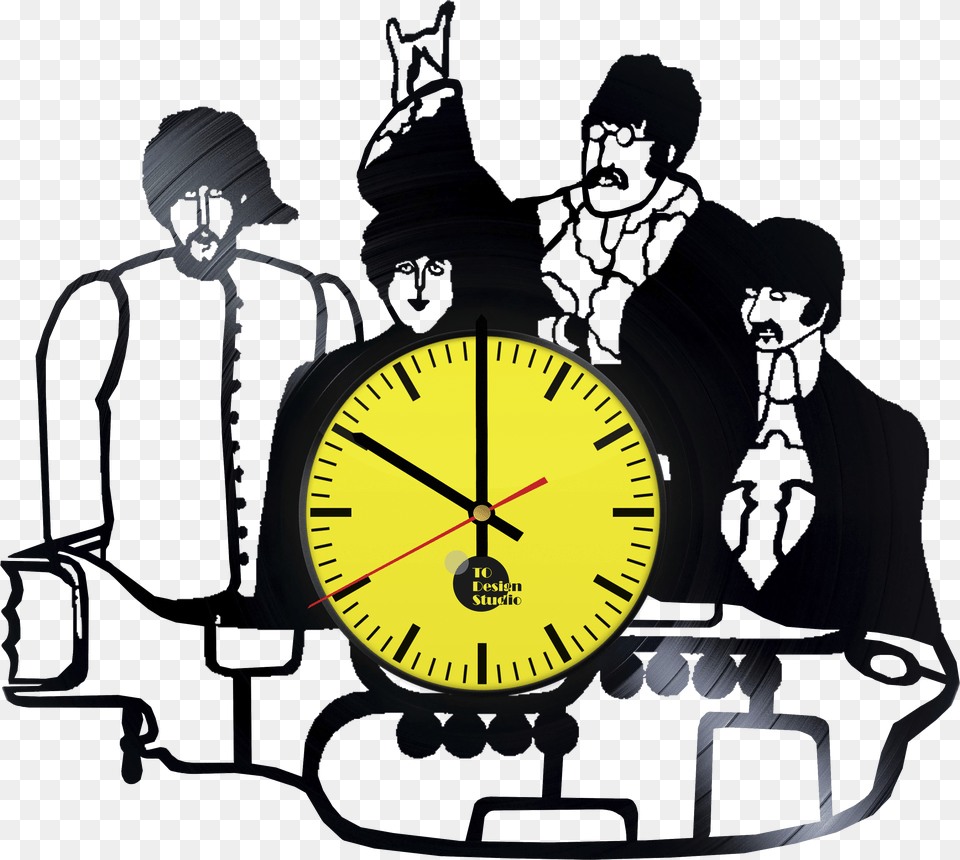 The Beatles Handmade Vinyl Record Wall Clock Fan Gift Beatles Yellow Submarine, Analog Clock, Adult, Male, Man Png