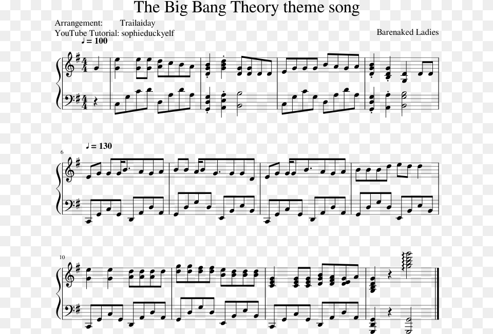 The Big Bang Theory Theme Song Sheet Music Composed Music, Gray Free Png Download