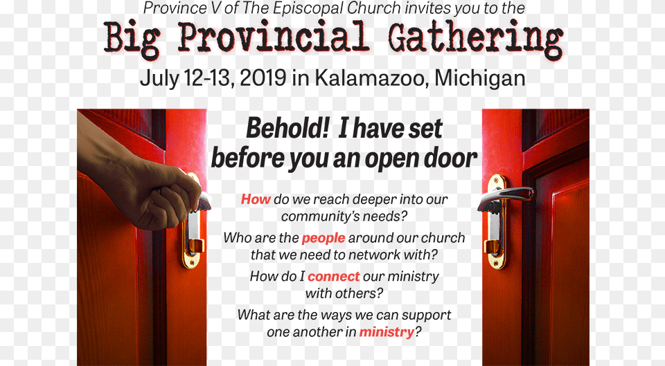 The Big Provincial Gathering This July In Kalamazoo Poster, Handle, Door, Baby, Person Free Png