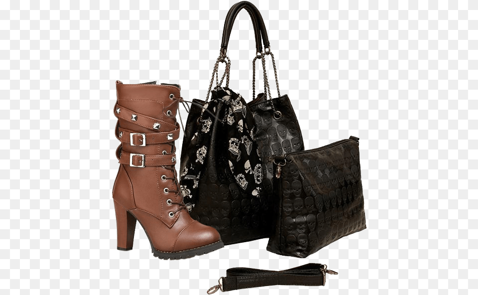 The Black Angel Boots Skull Design Bag Set Vintage Skull Shoulder Bags Women Leather Black Handbags, Accessories, Handbag, Purse, Clothing Png