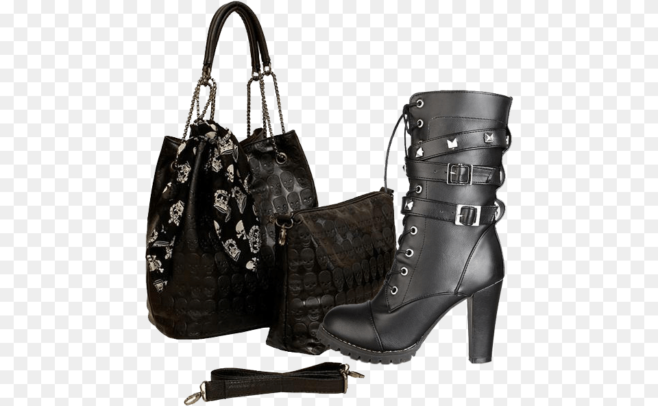 The Black Angel Boots Skull Design Bag Set Women39s Winter Patent Leather Zip Pointed Toe Ankle, Accessories, Handbag, Purse, Clothing Free Png