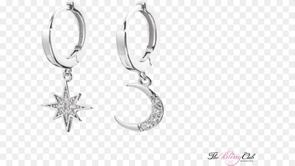 The Bling Club Moon And Stars Silver Huggie Earrings Brincos Cirurgico Argola Pingente, Accessories, Earring, Jewelry, Diamond Png Image