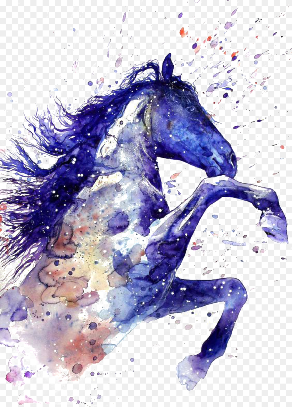 The Blue Painted Horse Pattern Material Watercolor Horse, Person, Animal, Mammal, Art Free Png