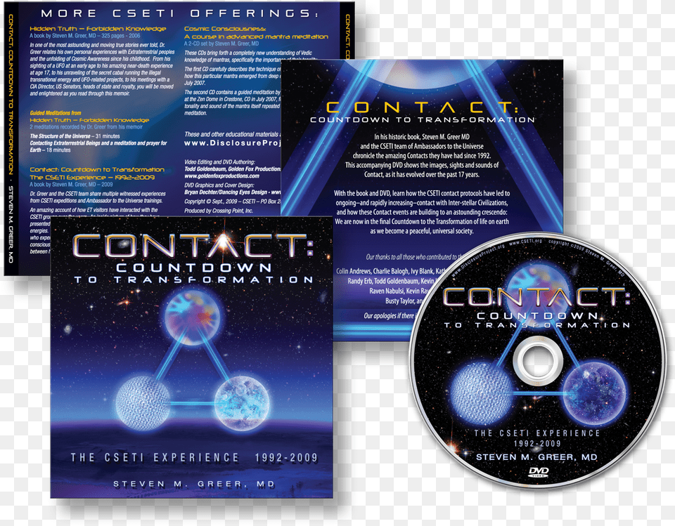 The Book Cover Designs For Which The Above Dvd Accompanies Contact Countdown To Transformation The Cseti Experience, Advertisement, Poster, Disk Png