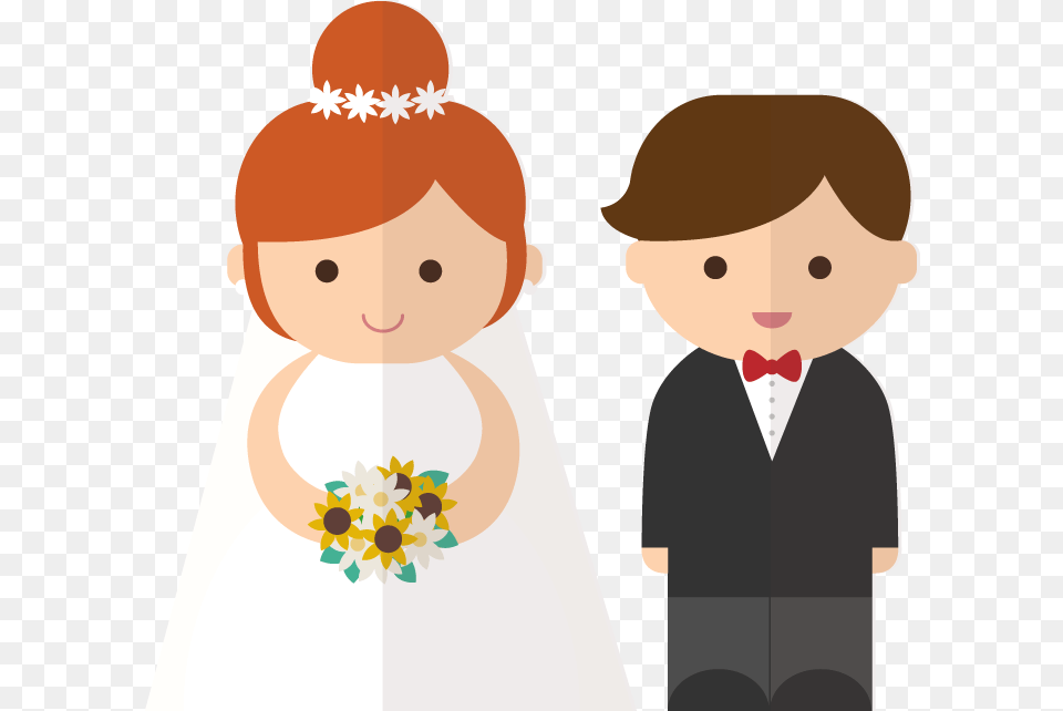 The Bride And Groom Cartoon Character Bride And Groom Cartoon, Formal Wear, Clothing, Dress, Baby Free Png Download