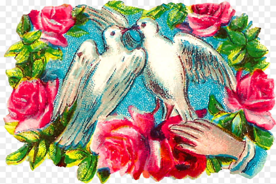 The Colorful Romantic Clipart Images Of Pairs Of Doves Floral Design, Art, Painting, Flower, Plant Free Transparent Png