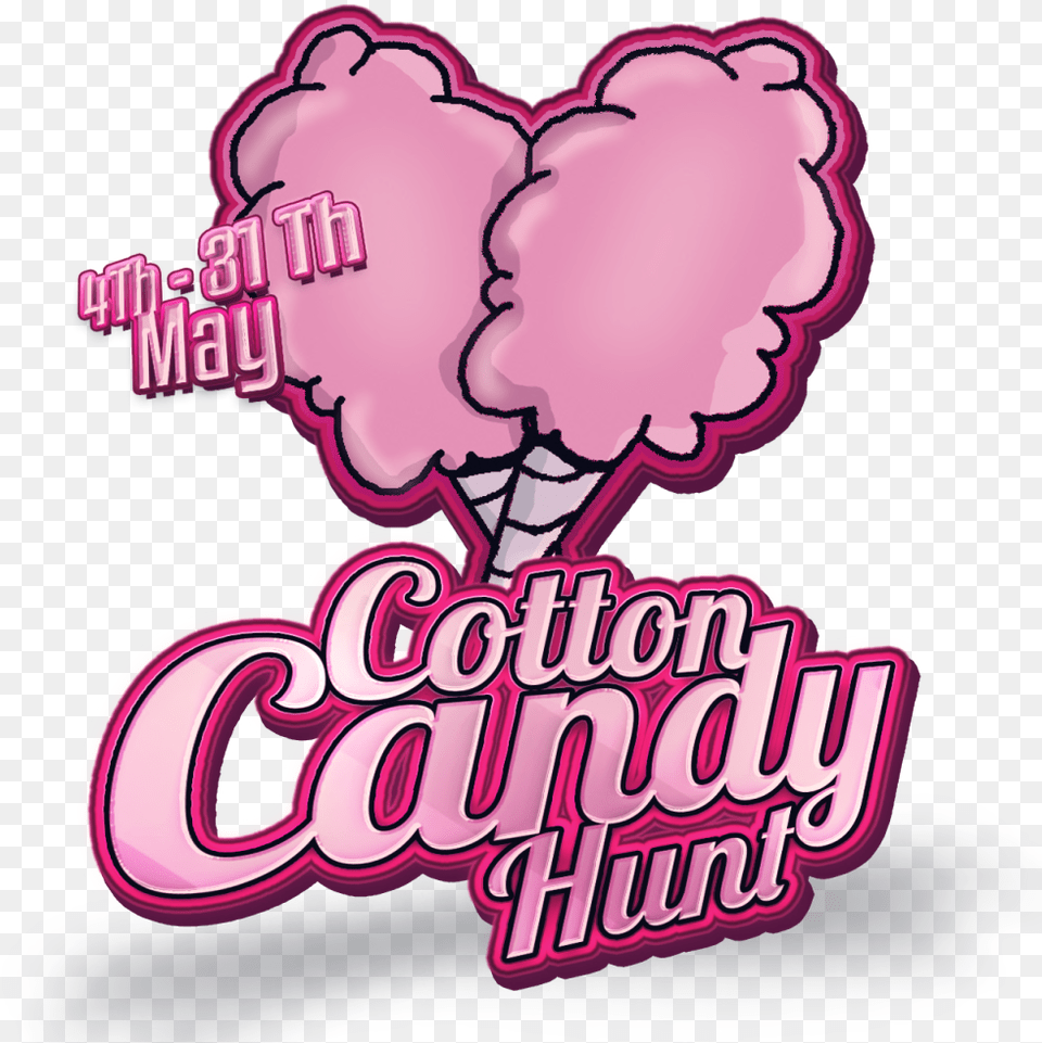 The Cotton Candy Hunt Cotton Candy Logo, Purple, Advertisement, Cream, Dessert Png Image