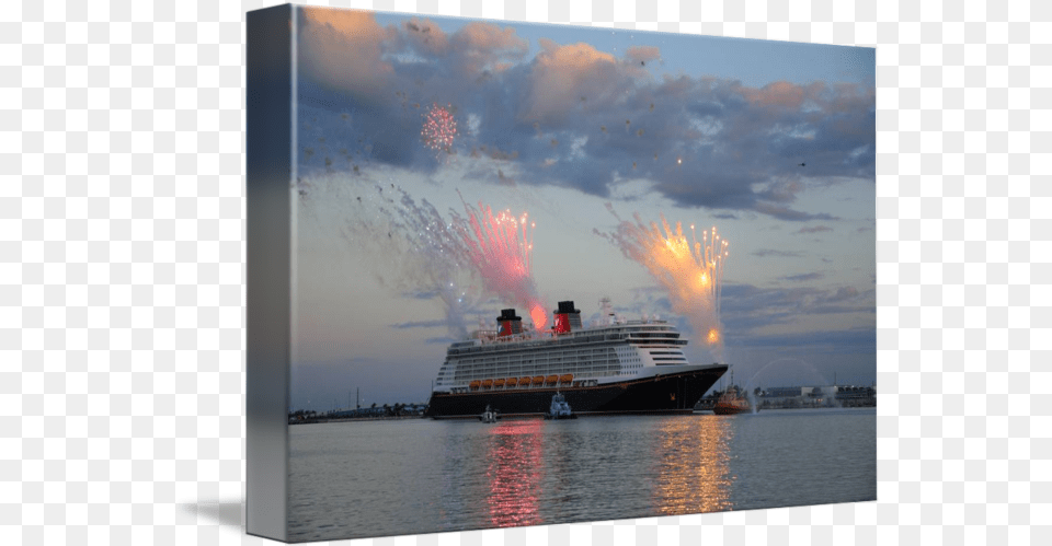 The Cruise Ship Disney Fantasy With Fireworks By Bradford Martin Cruiseferry, Boat, Vehicle, Transportation, Water Png Image