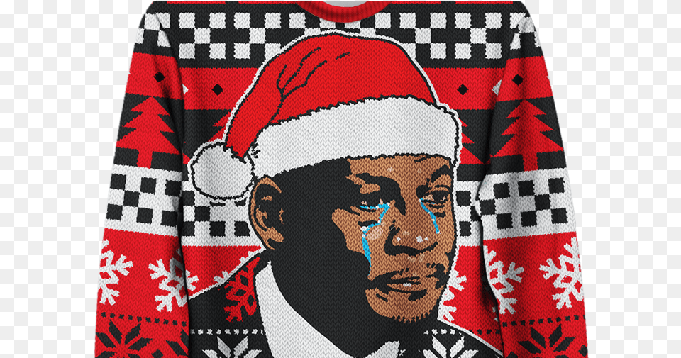 The Crying Mj Christmas Sweater Is Real And It39s Available Michael Jordan Crying Christmas Sweater, Clothing, Shirt, Sleeve, Long Sleeve Free Png