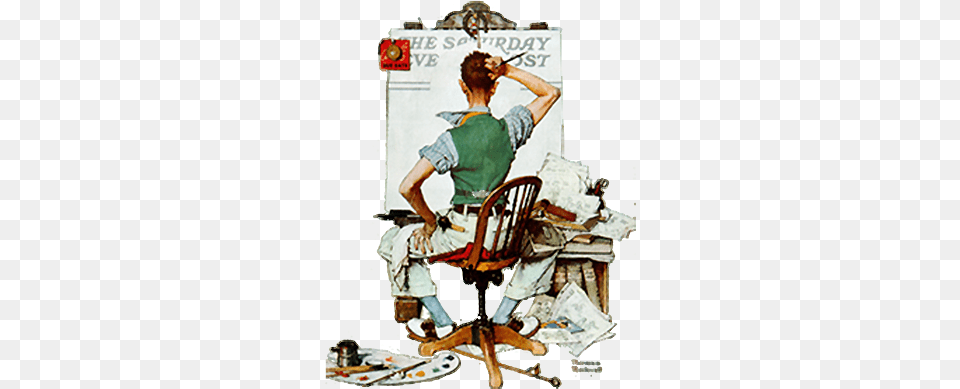The Curtis Publishing Company Under The Dynamic Leadership Blank Canvas Norman Rockwell, Art, Painting, Person, Furniture Free Transparent Png