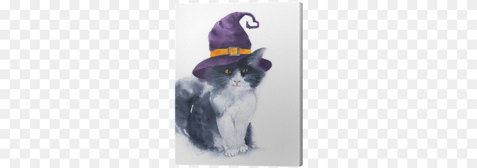 The Cute Cat With Purple Witch Hat Gato Con Sombrero De Bruja, Clothing, Animal, Mammal, Pet Free Png