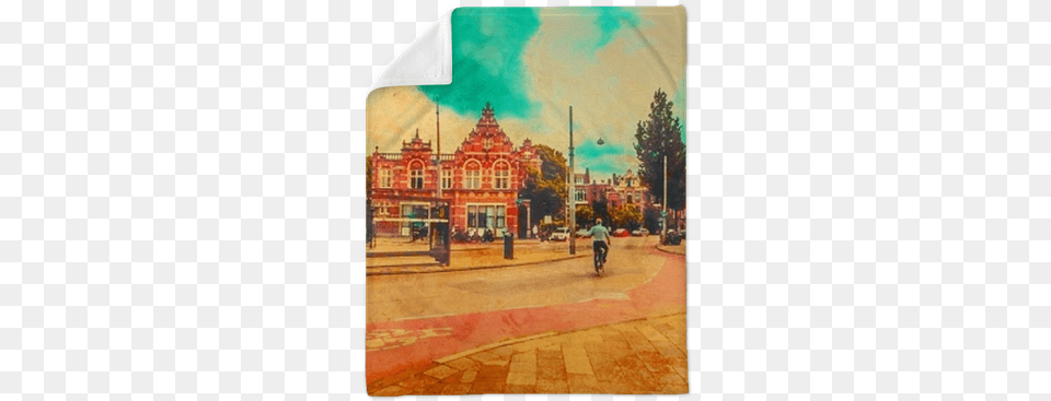 The Cyclist Rides In The Center Of Amsterdam Painting, Road, Urban, Street, City Free Png Download