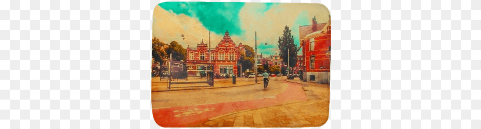 The Cyclist Rides In The Center Of Amsterdam Watercolor Painting, Urban, City, Street, Path Png