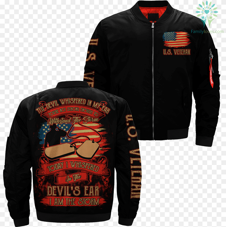 The Devil Whispered In My Ear I Am The Storm Veteran Rather Live On My Feet Than Die, Clothing, Coat, Jacket, Long Sleeve Free Png