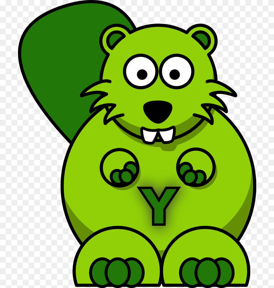 The Eager Beaver Free Cartoon Beaver, Green, Animal, Bear, Mammal Png Image