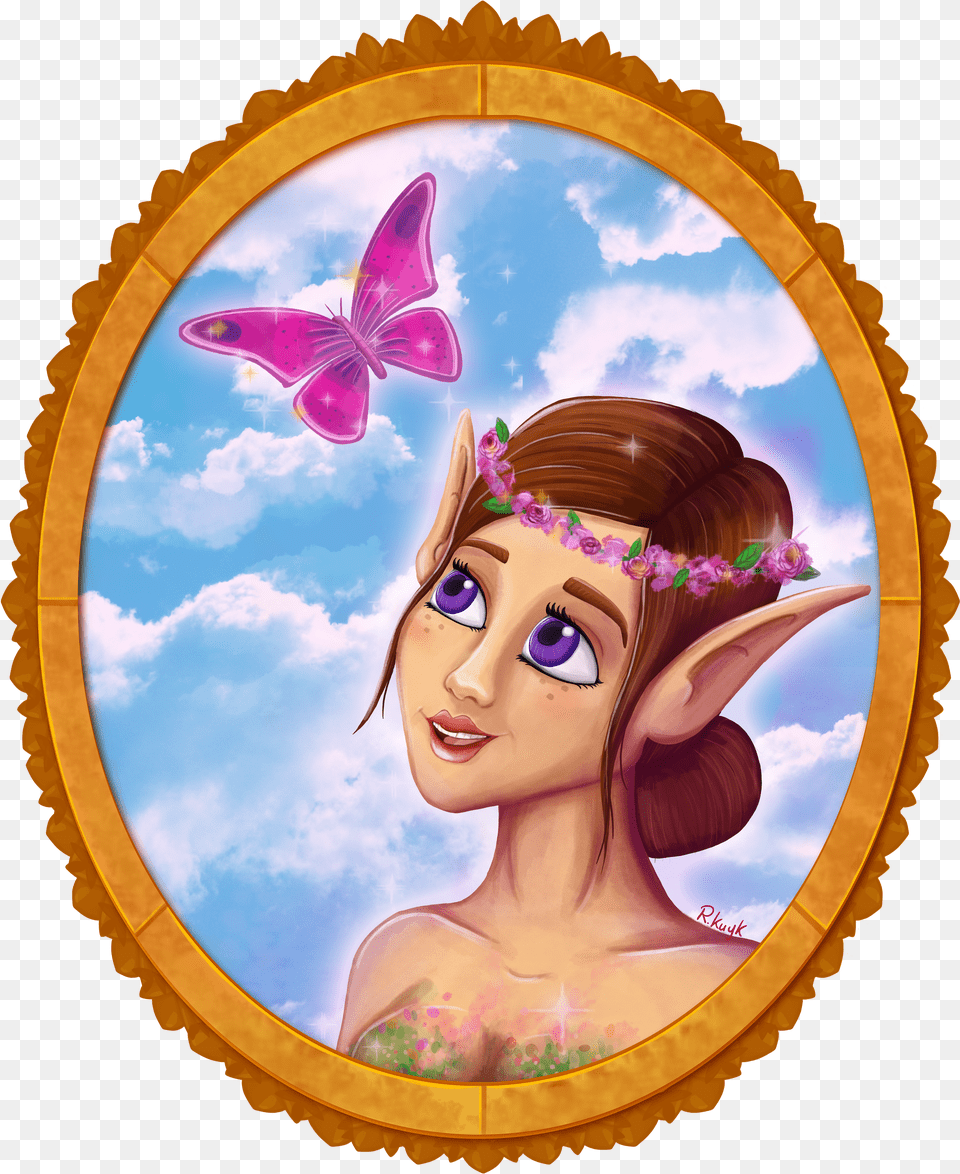 The Elf And The Pink Butterfly Cartoon Png Image