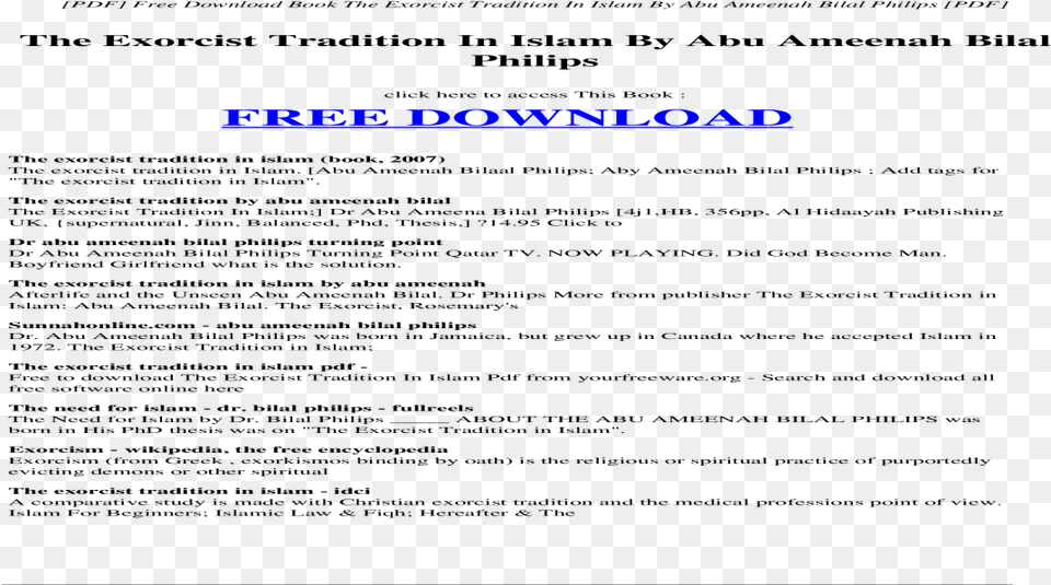 The Exorcist Tradition In Islam By Abu Ameenah Bilal, Text Free Transparent Png