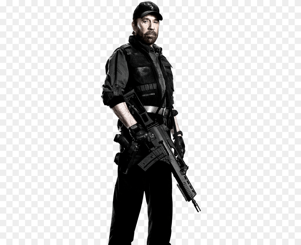 The Expendables Chuck Norris Side View Clip Arts Chuck Norris The Expendables, Weapon, Firearm, Person, Man Free Transparent Png
