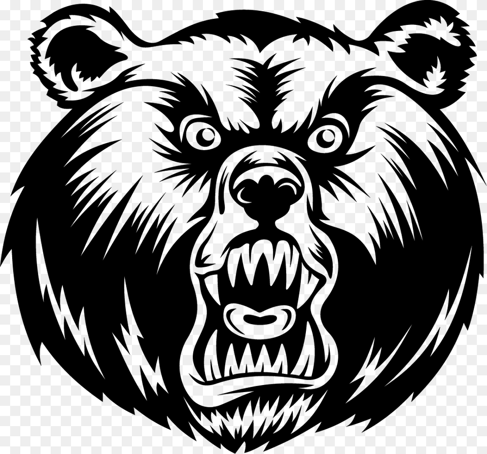 The Face Of An Angry Bear Black Bear Drawing Mascot, Stencil, Baby, Person, Animal Png