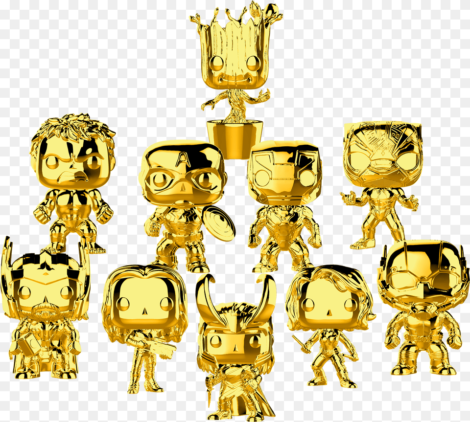 The First Ten Years Marvel Studios Gold Chrome Pops Full Gold Funko Pop Marvel, Treasure, Chandelier, Lamp, Person Png