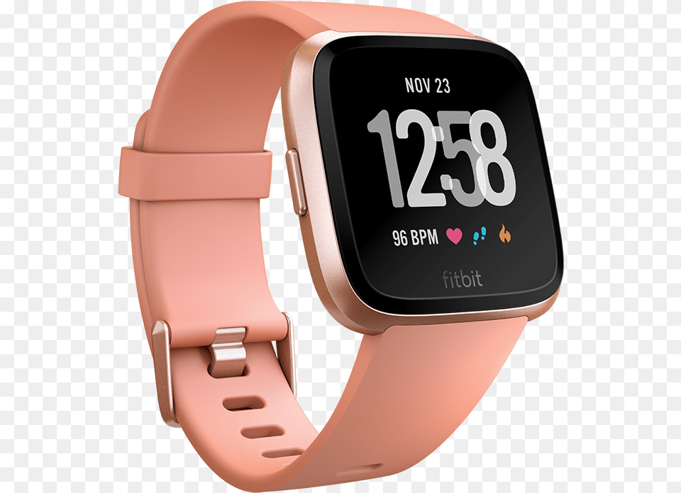 The Fitbit Versa Smartwatch Offers 247 Heart Rate Fitbit Versa Rose Gold, Wristwatch, Arm, Body Part, Person Free Png
