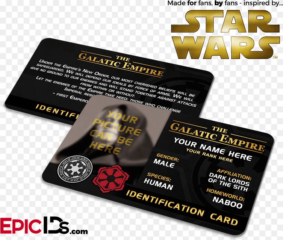 The Galactic Empire Id Card Photo Language, Text, Paper, Business Card, Credit Card Free Png Download