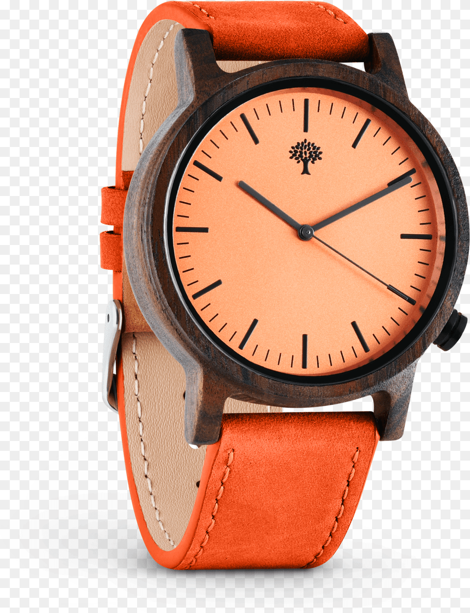 The Gaston Wood Watch Chanate Wood Orange Orange Leather Watch, Arm, Body Part, Person, Wristwatch Free Png