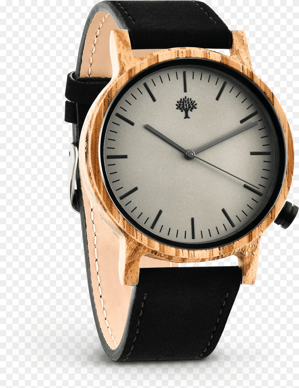 The Gaston Wood Watch Zebra Wood Black Leather Analog Watch, Arm, Body Part, Person, Wristwatch Png Image
