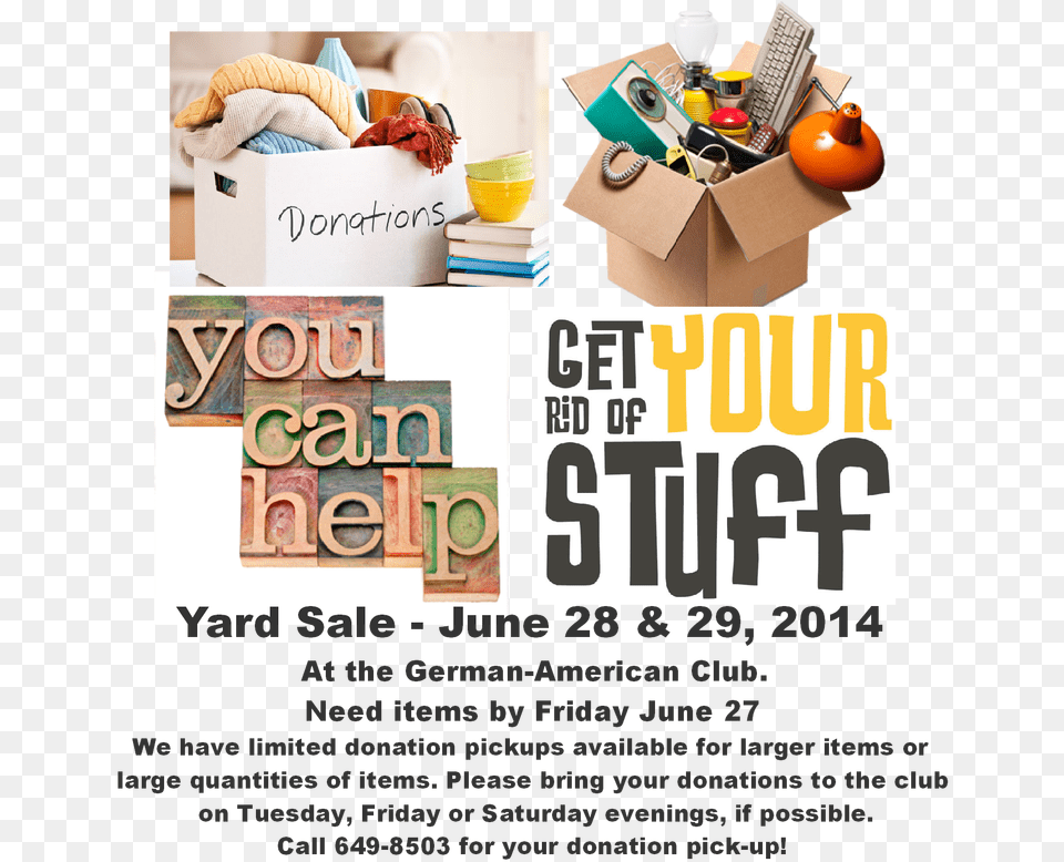 The German American Social Club Is Having A Yard Sale Garage Sale Donations Needed, Advertisement, Poster, Box Png Image