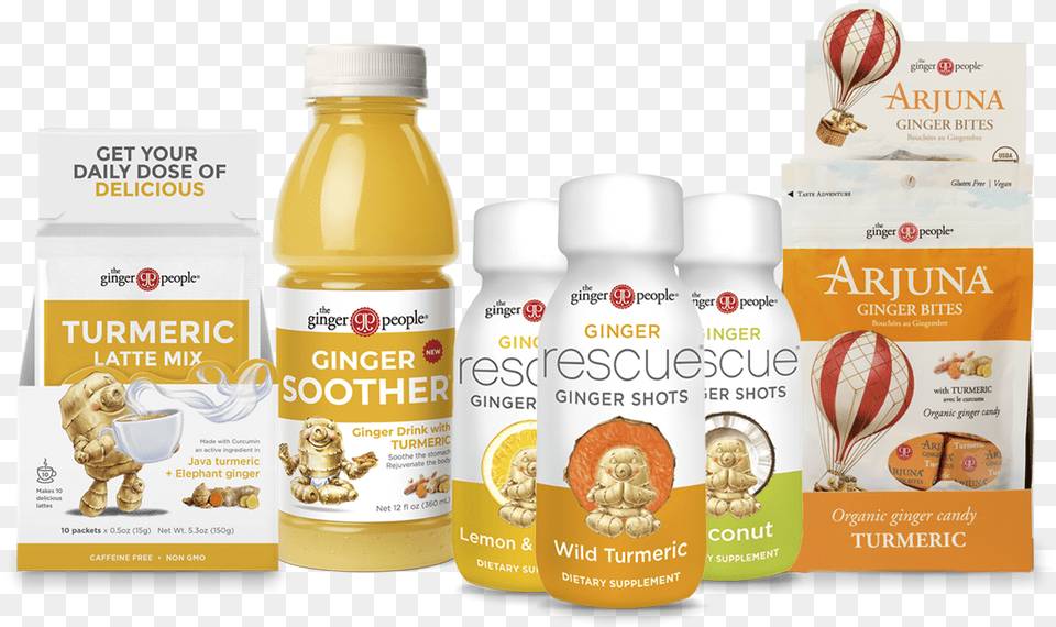 The Ginger People Releases 3 Turmeric Infused Drinks Ginger People Ginger Shots With Tumeric, Advertisement, Beverage, Juice, Baby Free Png