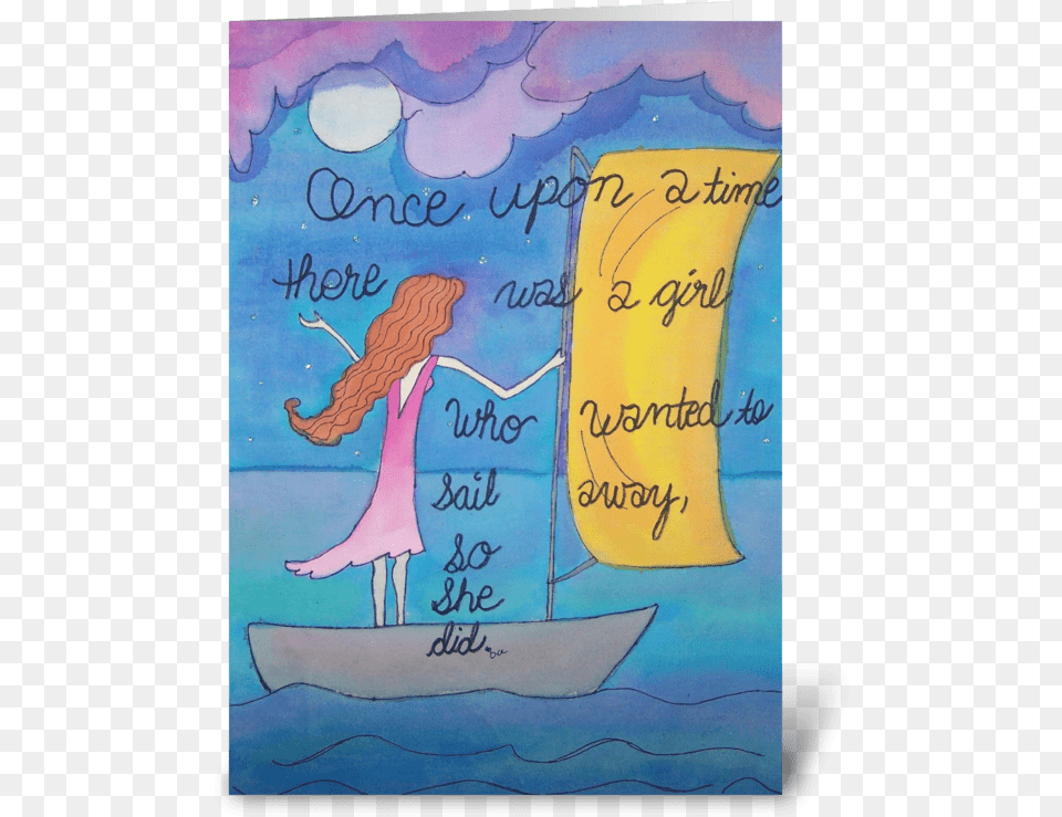 The Girl Who Wanted To Sail Away Greeting Card, Art, Painting, Boat, Sailboat Free Png