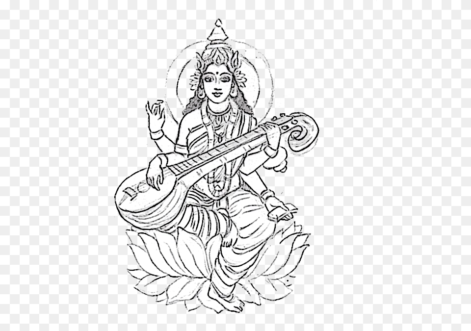 The Goddess Saraswati Saraswati Black And White, Art, Adult, Wedding, Person Free Png Download