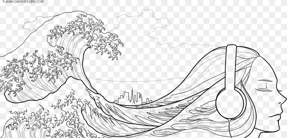 The Great Wave Line By Yuteki Great Wave Line Art, Gray Png