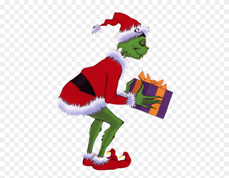 The Grinch Holding A Gift Elf, Art, Baby, Person Png Image