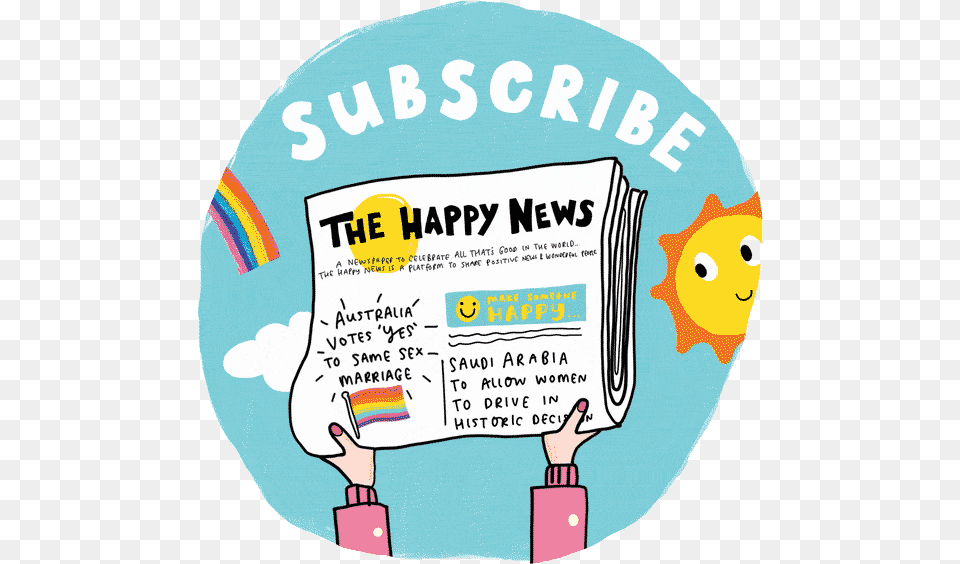The Happy Newspaper Subscription Happy Newspaper, Advertisement, Poster, Text, Person Free Png Download