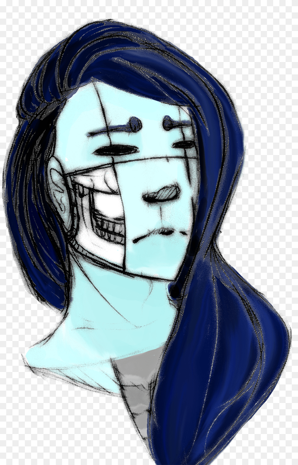 The Head And Neck Of A Blue Man With Long Hair Sketch Free Png Download