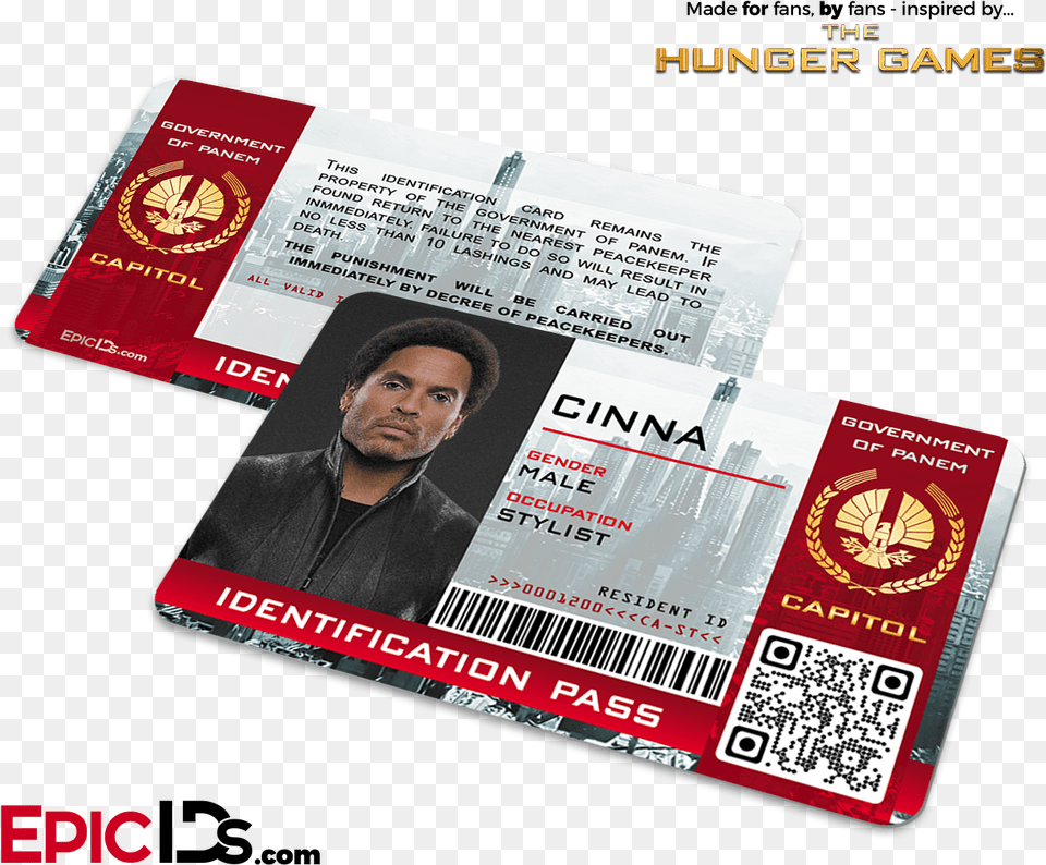 The Hunger Games Inspired Capitol Identification Card Cinna Hunger Games Id Card, Text, Person, Man, Male Png Image
