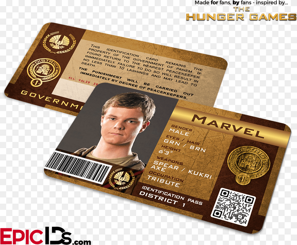The Hunger Games Inspired Panem District 1 Identification Hunger Games Id Card, Text, Person, Man, Male Png Image