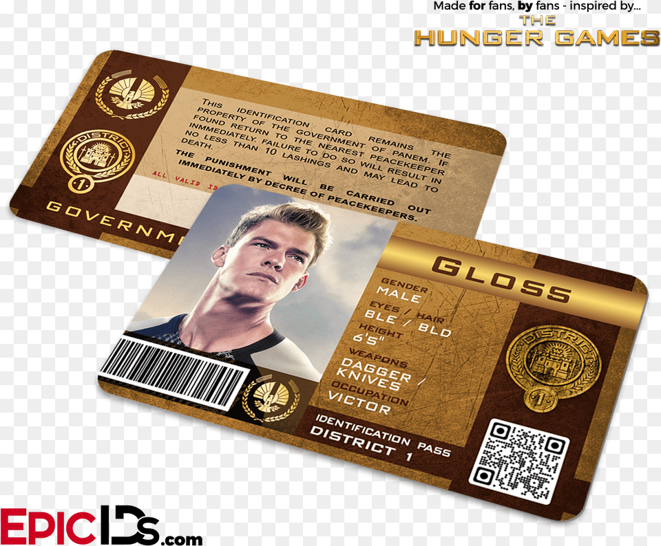 The Hunger Games Inspired Panem District 1 Identification Hunger Games The Peacekeepers, Text, Person, Man, Male Free Transparent Png